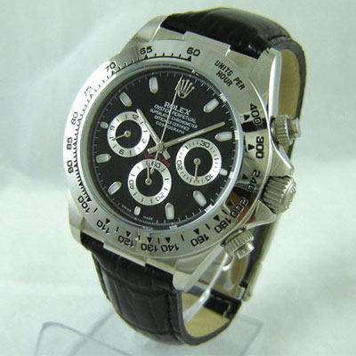 Replica Rolex DAYTONA STEEL BLACK DIAL LEATHER