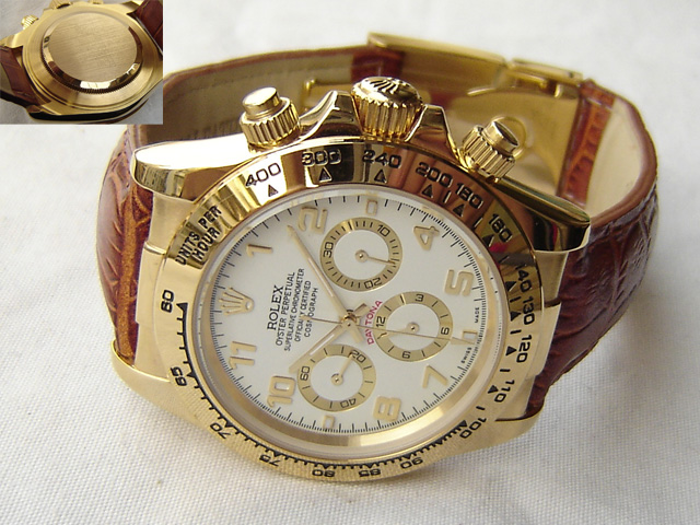 Replica Rolex DAYTONA GOLD-LEATHER WHITE DIAL